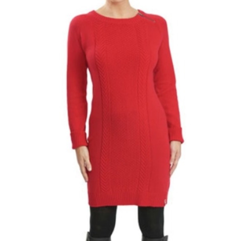 NWT Woolrich Dutch Hollow Red Cable Knit Sweater Dress Size L Winter Classic